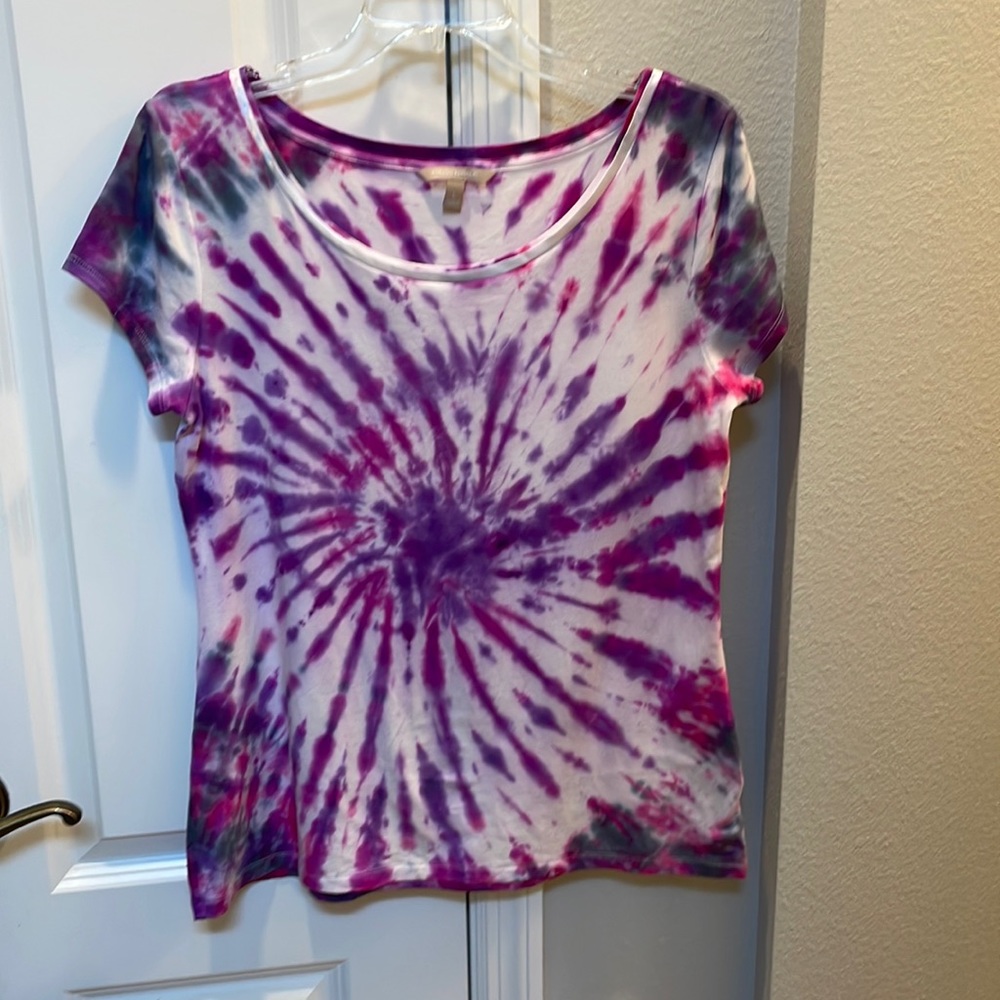 Banana Republic shirt scoop neck ribbon trimmed, size L, Tie dyed by Candy!